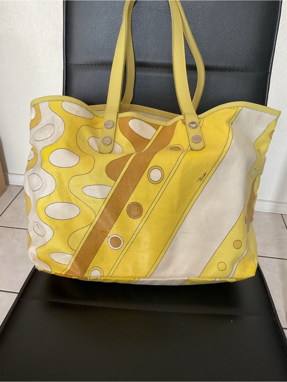 Emilio Pucci Yellow and Cream Patterned Tote